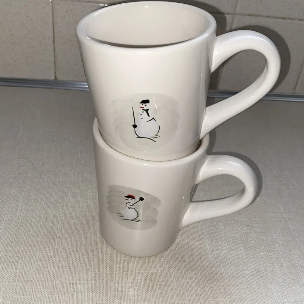 Williams Sonoma Snowman coffee Mug Mugs - Set 2 Christmas Holiday Winter‎